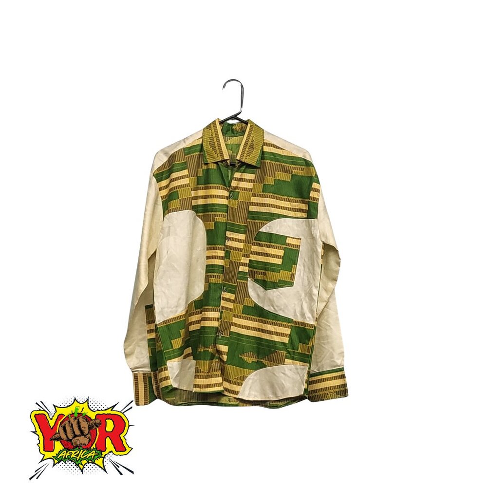 African Green and Gold Patterned Shirt